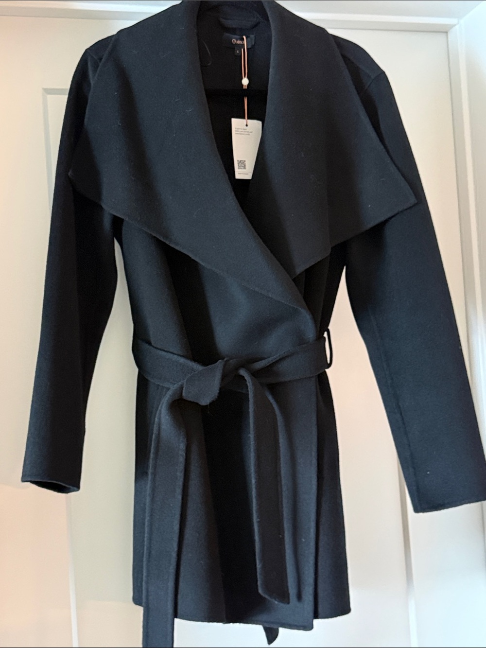 Quince 100% Wool  Black Shawl-Collar Wrap Jacket L